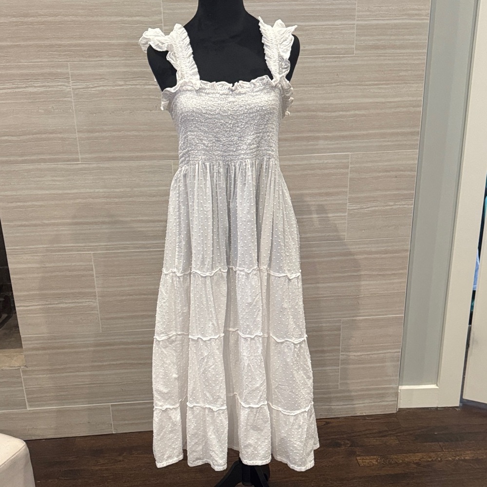 Hill House White Ruffle Strap Dress